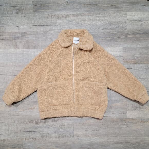 I AM GIA Sherpa Teddy Zip Jacket Size XS Oversized Boxy Barn Coat Cozy Caramel - Picture 1 of 8